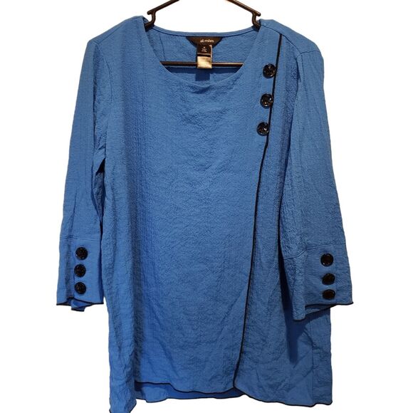 NWT Ali Miles Top Shirt Womens Medium Blue Textured Tunic Button Artisan Boho - Picture 1 of 11
